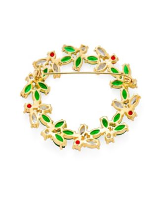 Colorful Marquise Cubic Zirconia CZ Green Red White Round Fashion Christmas Holiday Wreath Brooch Pin Gold Plated