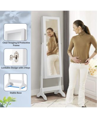 Lockable Mirrored Jewelry Cabinet Armoire Storage Organizer Box