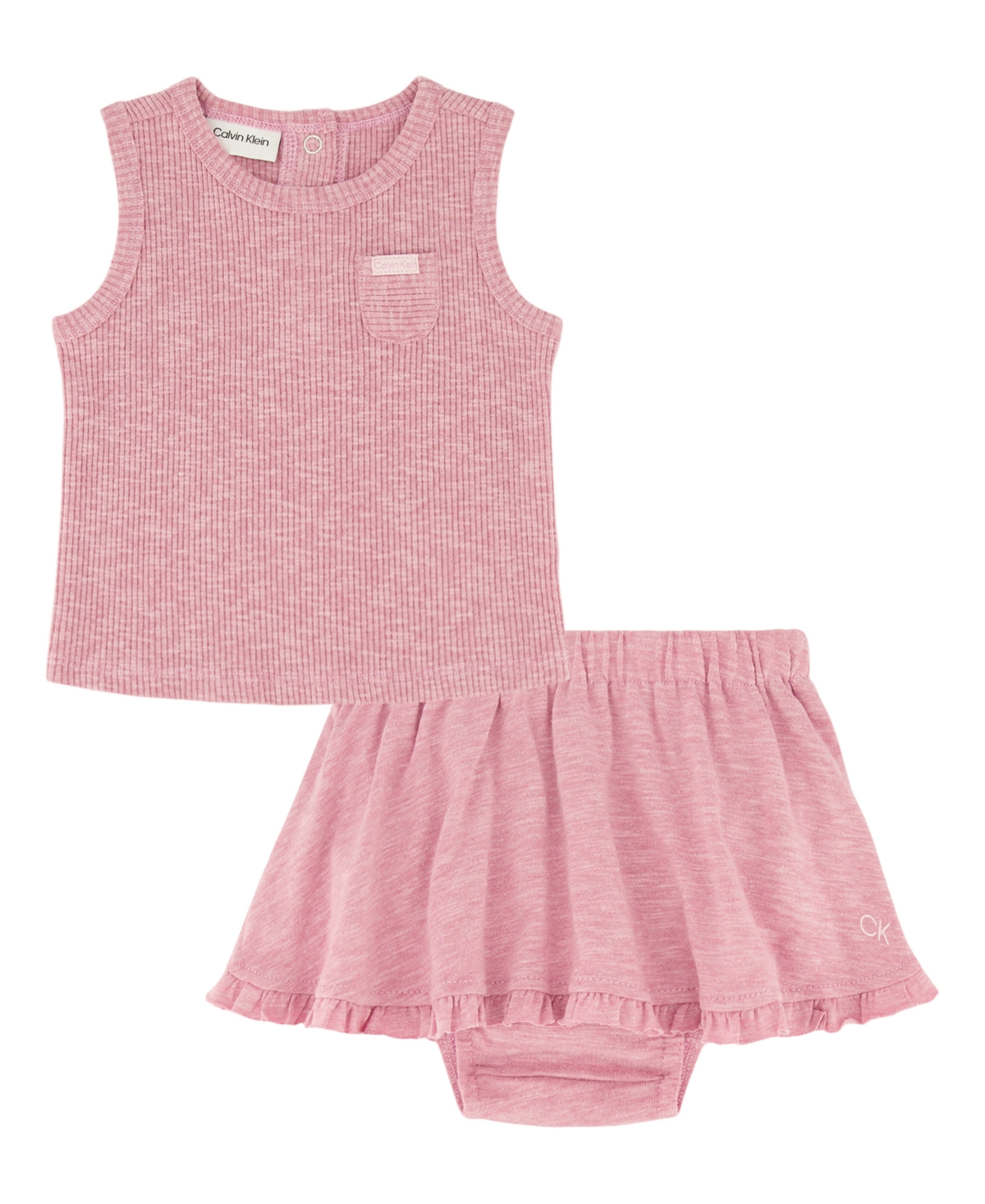 Calvin Klein Baby Girls Slub Jersey Ribbed Top And Skort, 2 Piece Set In Pink