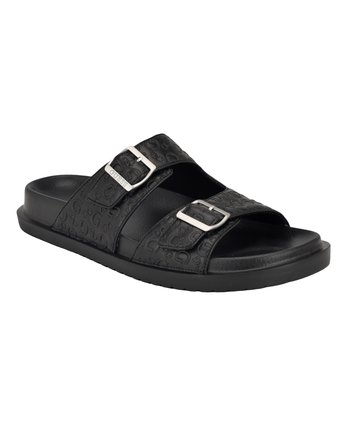 Guess Men's Verone Double Strap Fashion Slide Sandal In Black Logo Multi