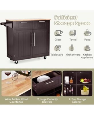 Heavy Duty Rolling Kitchen Cart with Tower Holder and Drawer-Brown