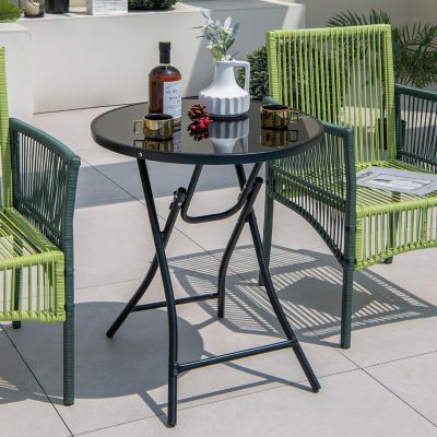 23 Inch Round Bistro Table with Tempered Glass Tabletop