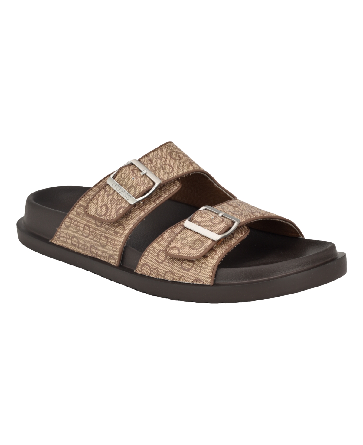 Guess Men's Verone Double Strap Fashion Slide Sandal In Brown Logo Multi