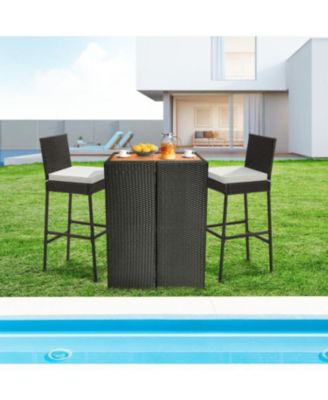 Set of 2 Patio Wicker Barstools with Seat Cushion and Footrest