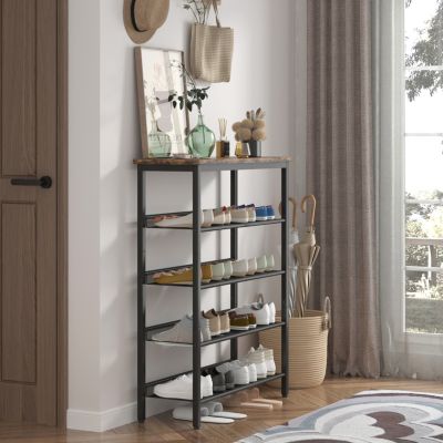 Adjustable 5-Layer Industrial Shoe Rack with Mesh Shelves