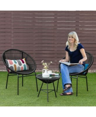 3PCS Patio Acapulco Furniture Bistro Set with GlassTable-Black