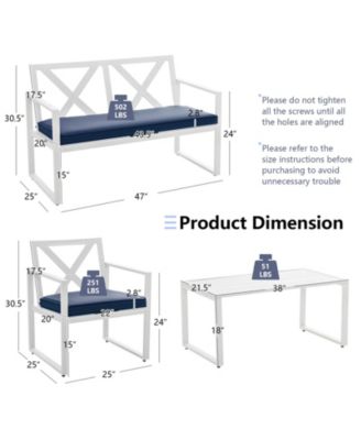 4 Pieces Outdoor Conversation Set with Sturdy Steel Frame