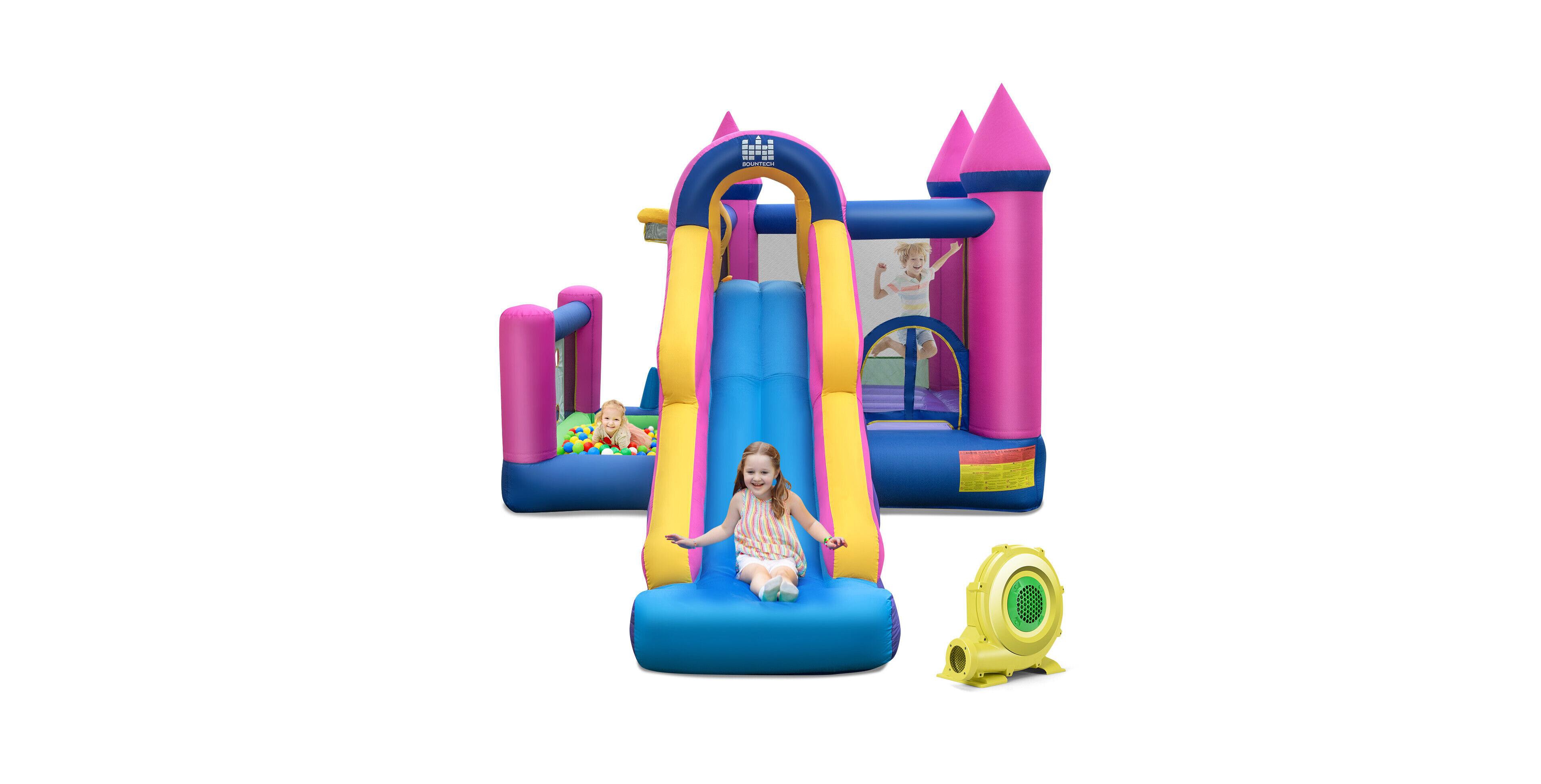 Inolait 7-in-1 Kids Inflatable Bounce House with Long Slide and 735W Blower