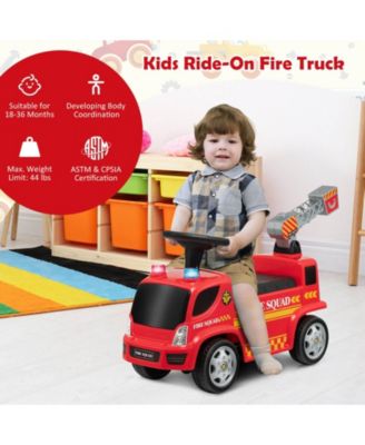 Kids Push Ride On Fire Truck with Ladder Bubble Maker and Headlights