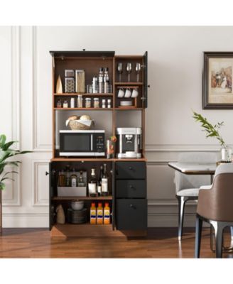 71 Inch Kitchen Pantry with 3 Storage Cabinet and 3 Deep Drawers