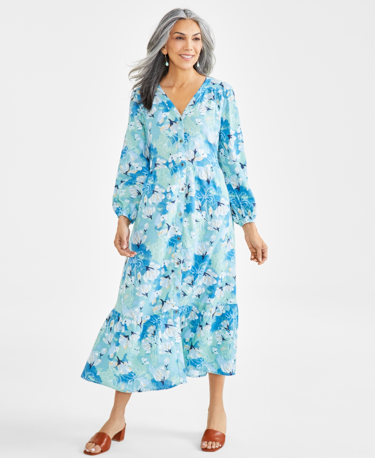 STYLE & CO WOMEN'S PRINTED TIERED MAXI DRESS, CREATED FOR MACY'S