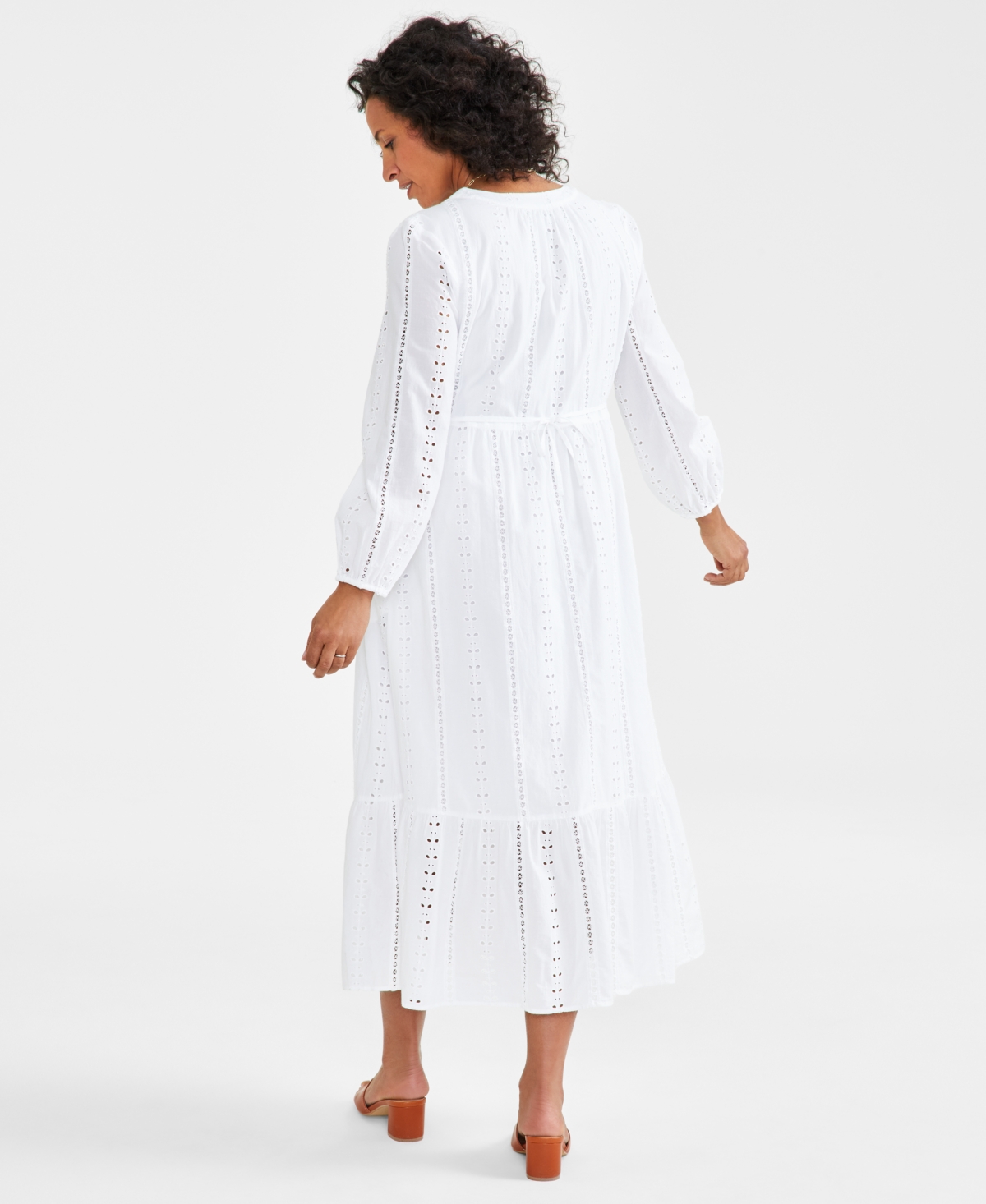 Style & Co Women's Cotton Eyelet Tiered Midi Dress, Created for Macy's