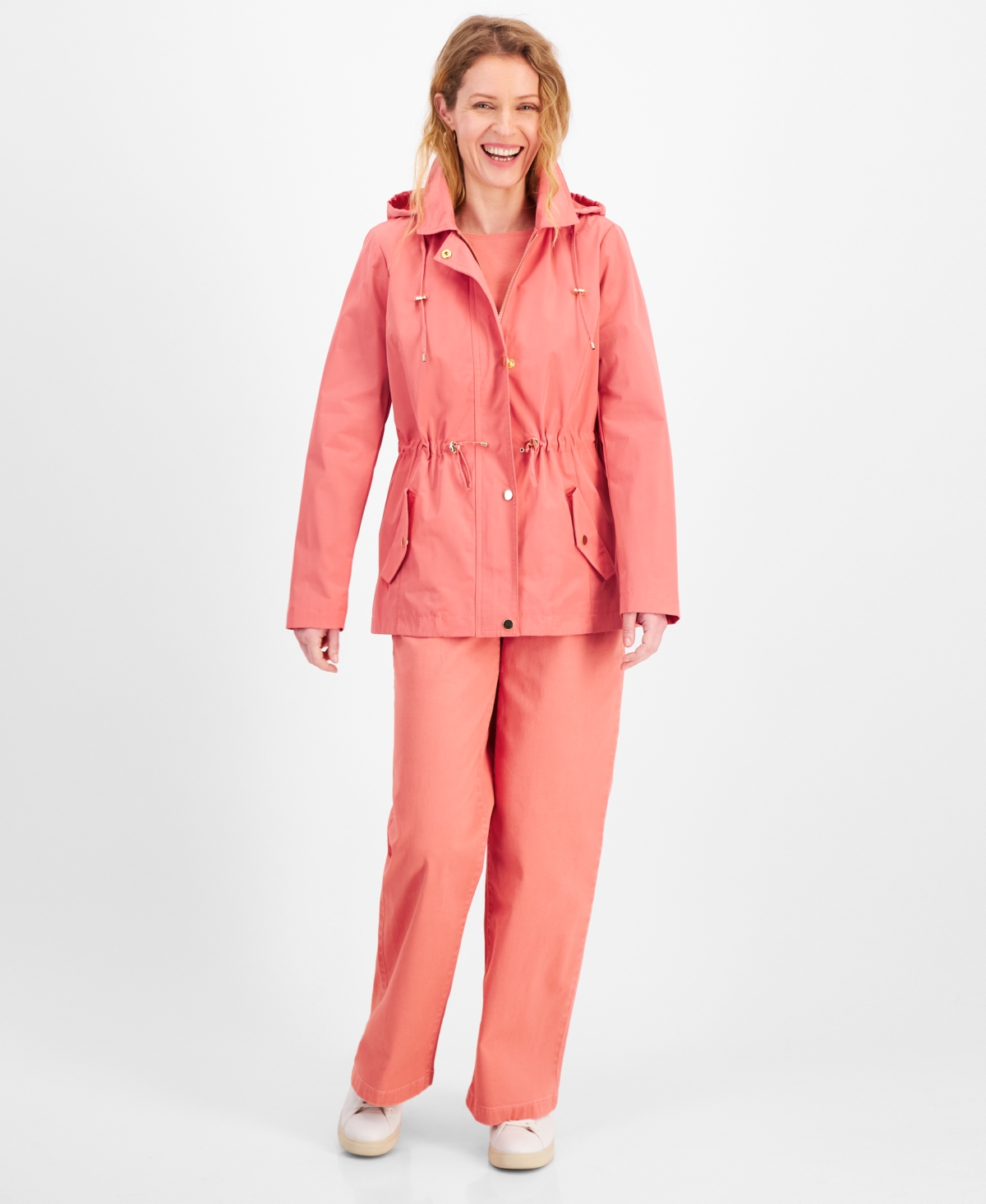 Shop Style & Co Women's Hooded Anorak, Pp-4x, Created For Macy's In Sea Coral