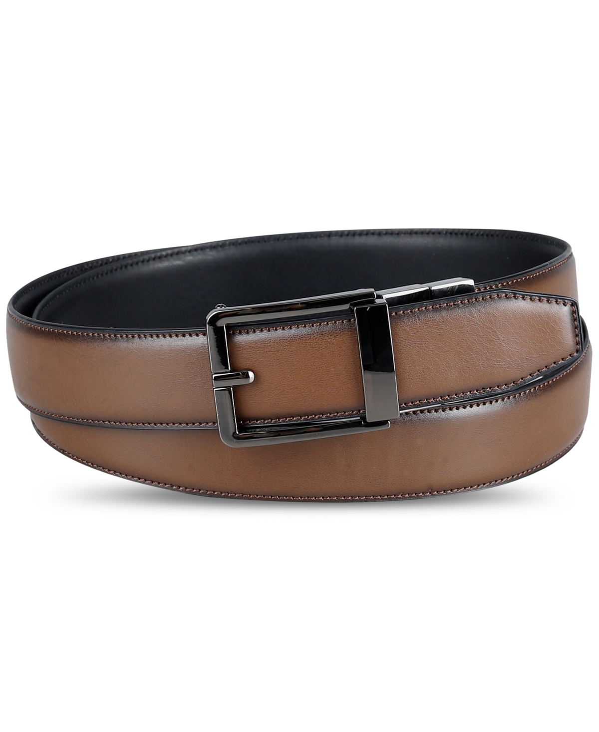 Men's Faux-Leather Stretch Reversible Compression Lock Belt - Brown/blac