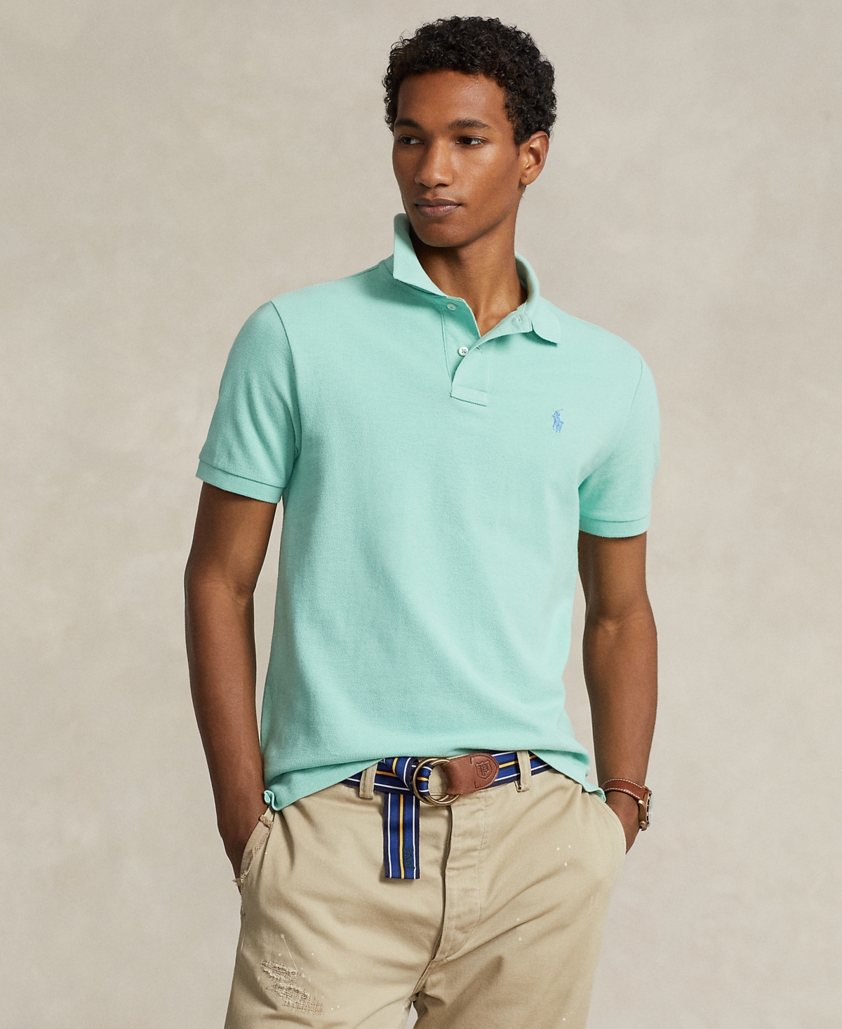 Polo Ralph Lauren Custom Slim Fit Printed Mesh Polo Shirt In Celadon