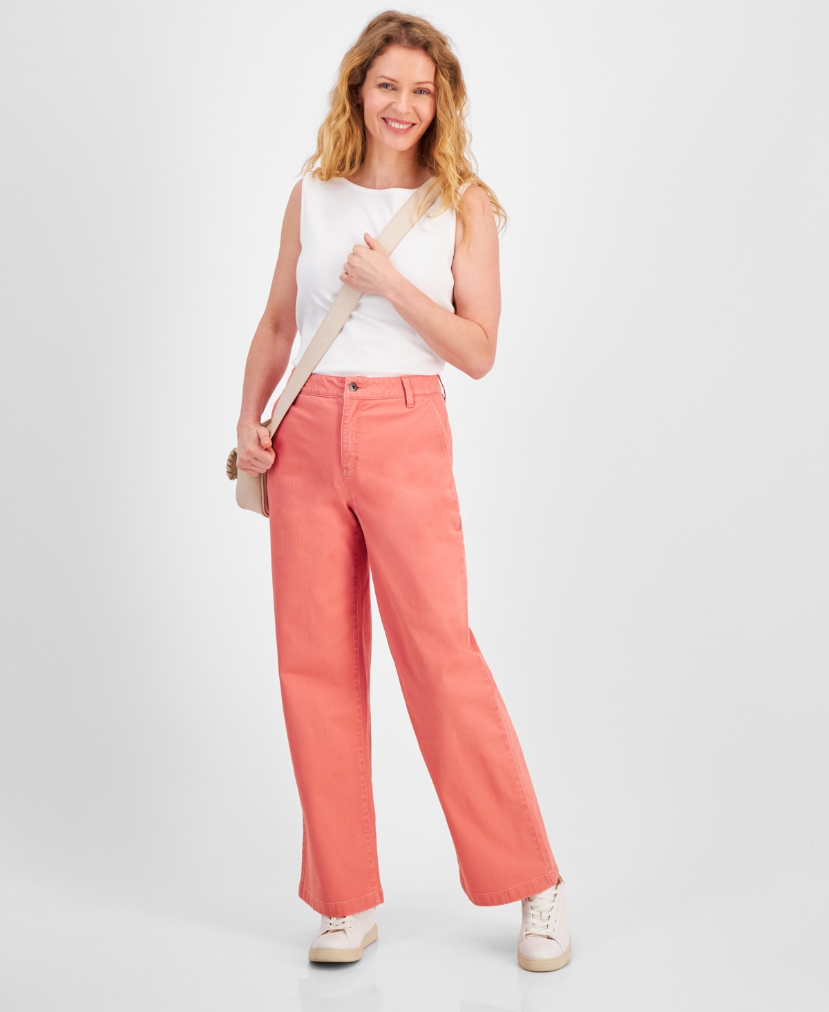 Shop Style & Co Women's High-rise Wide-leg Twill Pants, Created For Macy's In Sea Coral