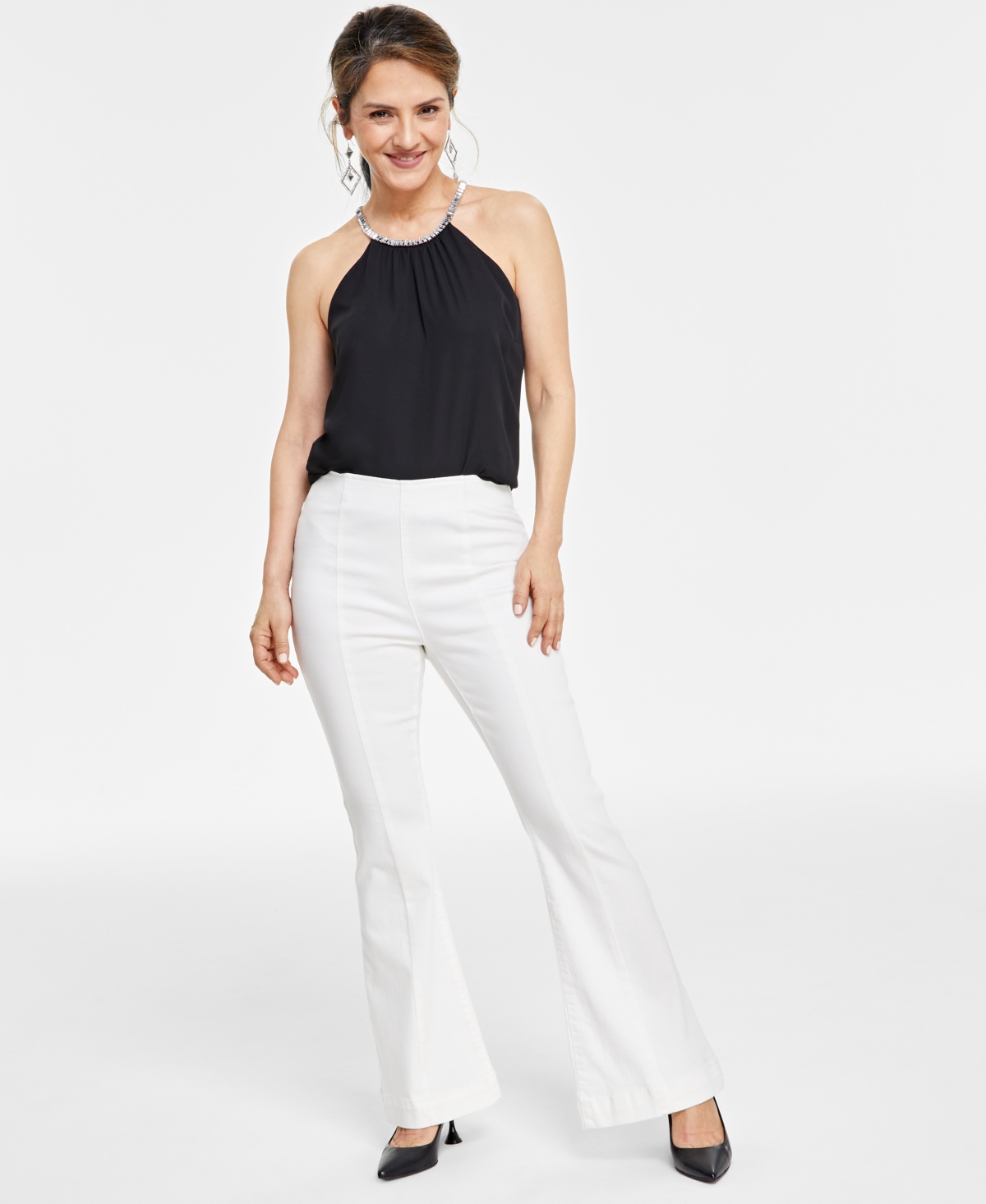 Inc International Concepts Petite High-rise Seamed Flare-leg Jeans, Created For Macy's In Bright White