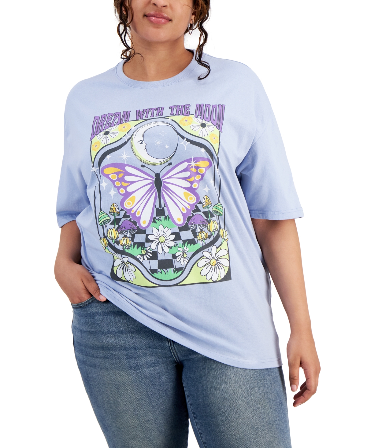 Rebellious One Trendy Plus Size Dream Sky Cotton Graphic T-shirt In Skylight B