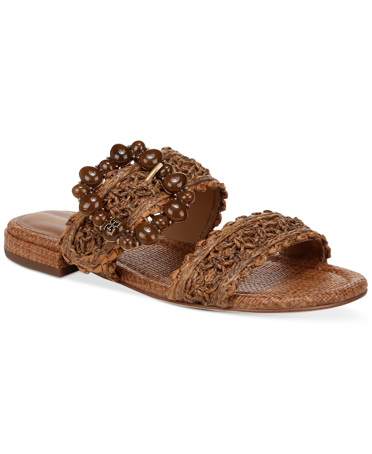 Shop Sam Edelman Elisa Embellished Buckle Double Band Sandals In Cuoio