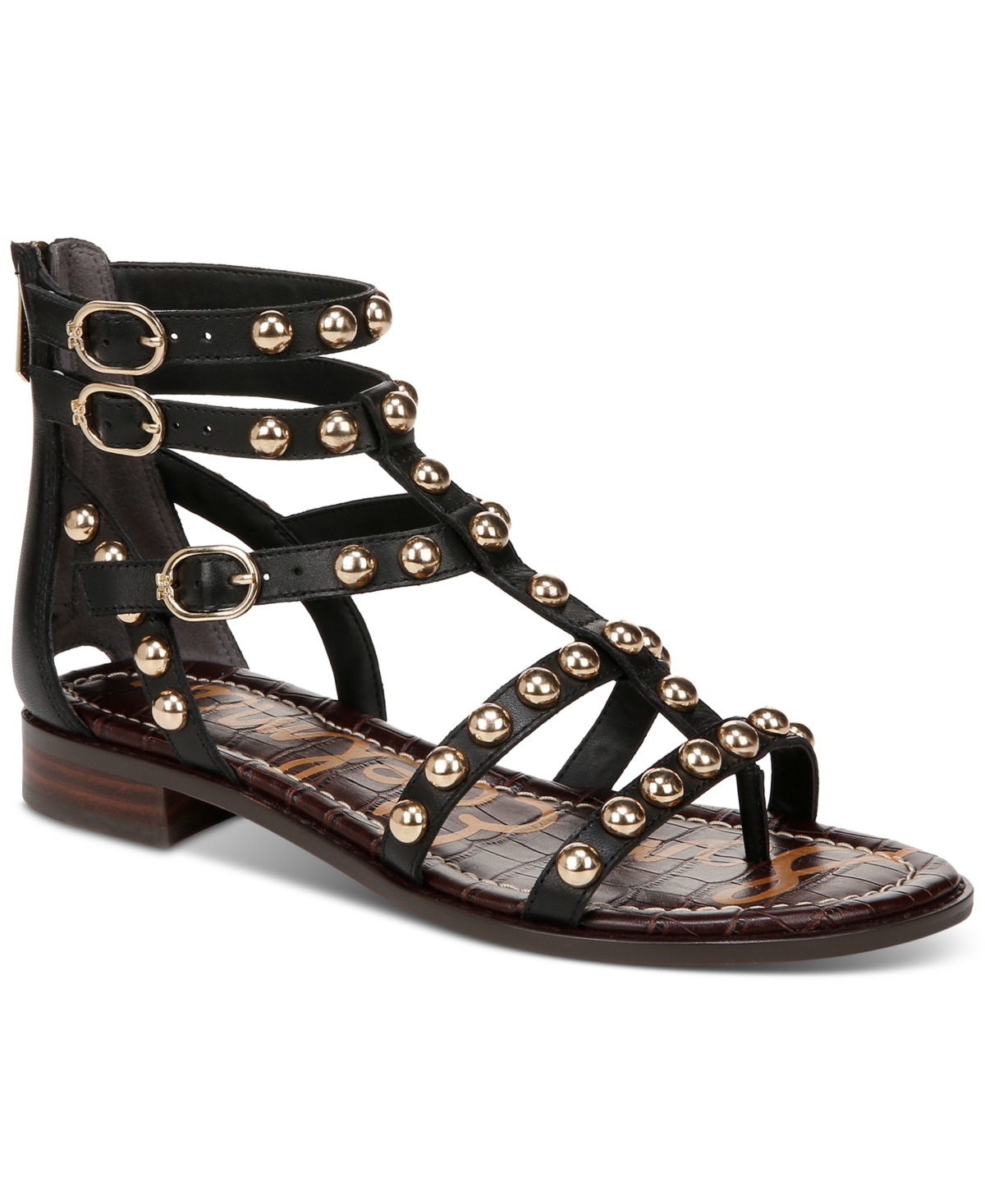 Shop Sam Edelman Estella Studded Flat Gladiator Sandals In Black