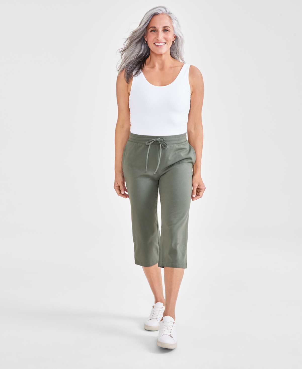 Shop Style & Co Petite Solid-knit Mid-rise Capri Pants, Created For Macy's In Olive