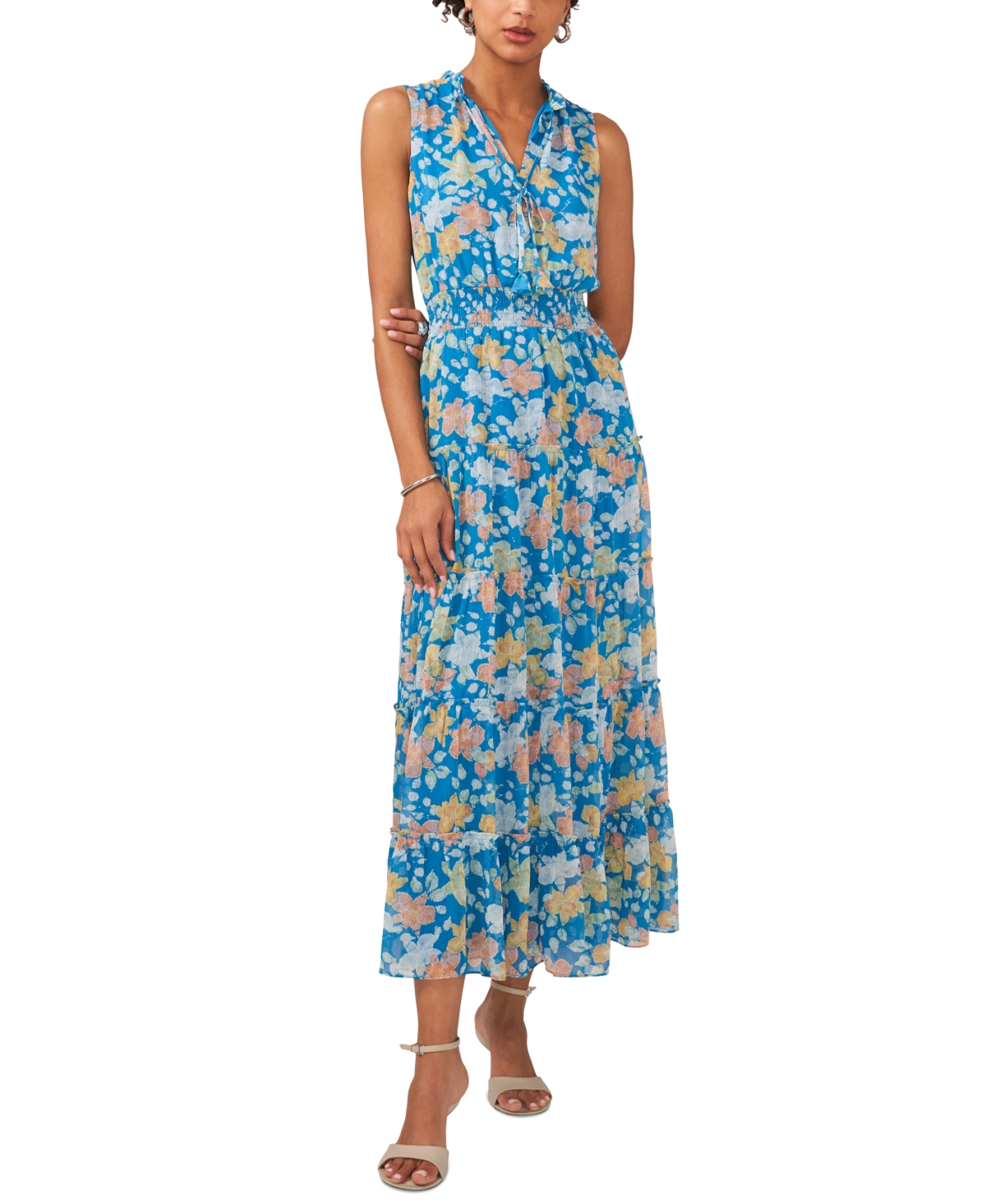 Women's Split Neck Sleeveless Maxi Dress - Naples Blue