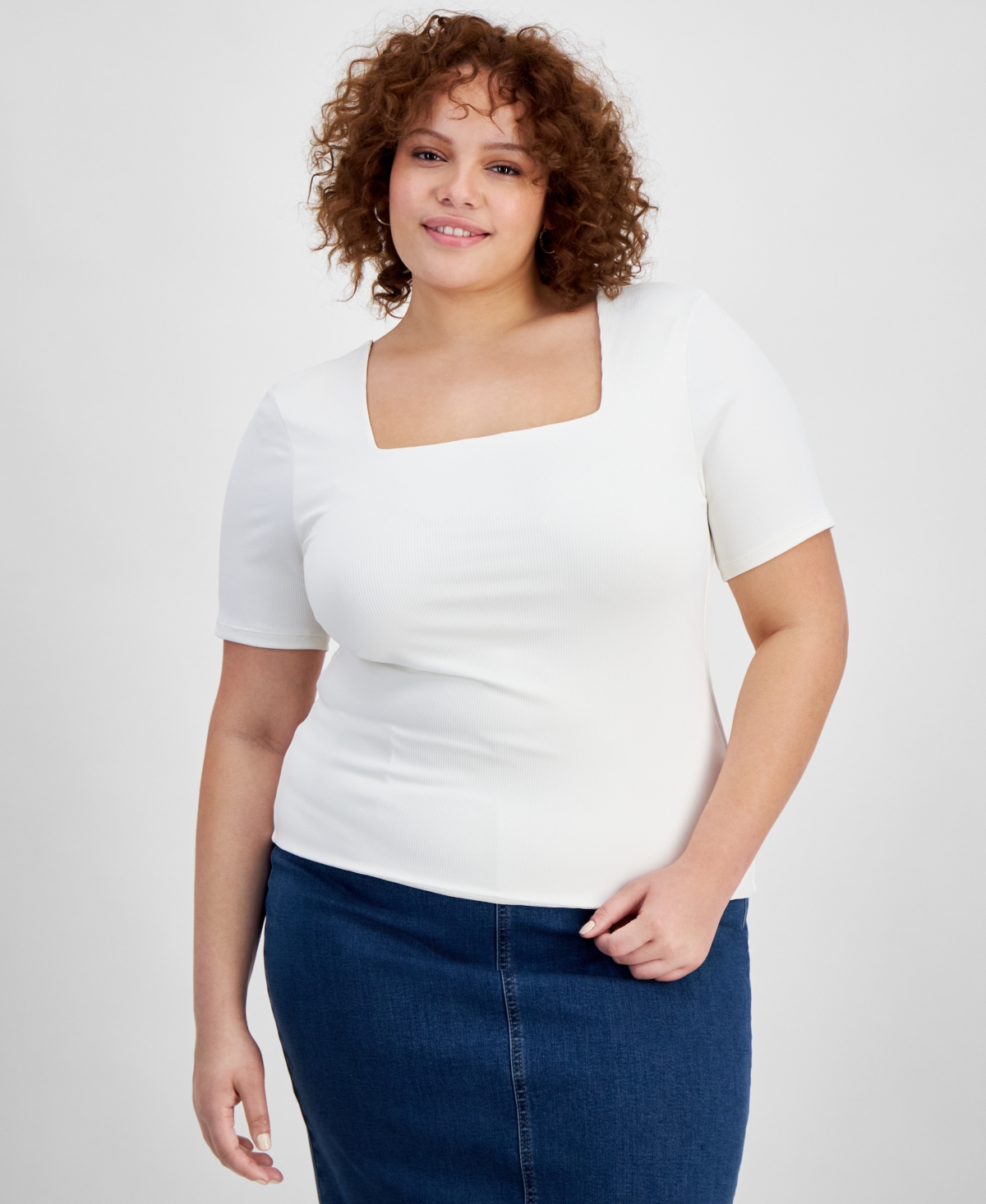 Shop And Now This Trendy Plus Size Second Skin Square-neck Top In Calla Lily