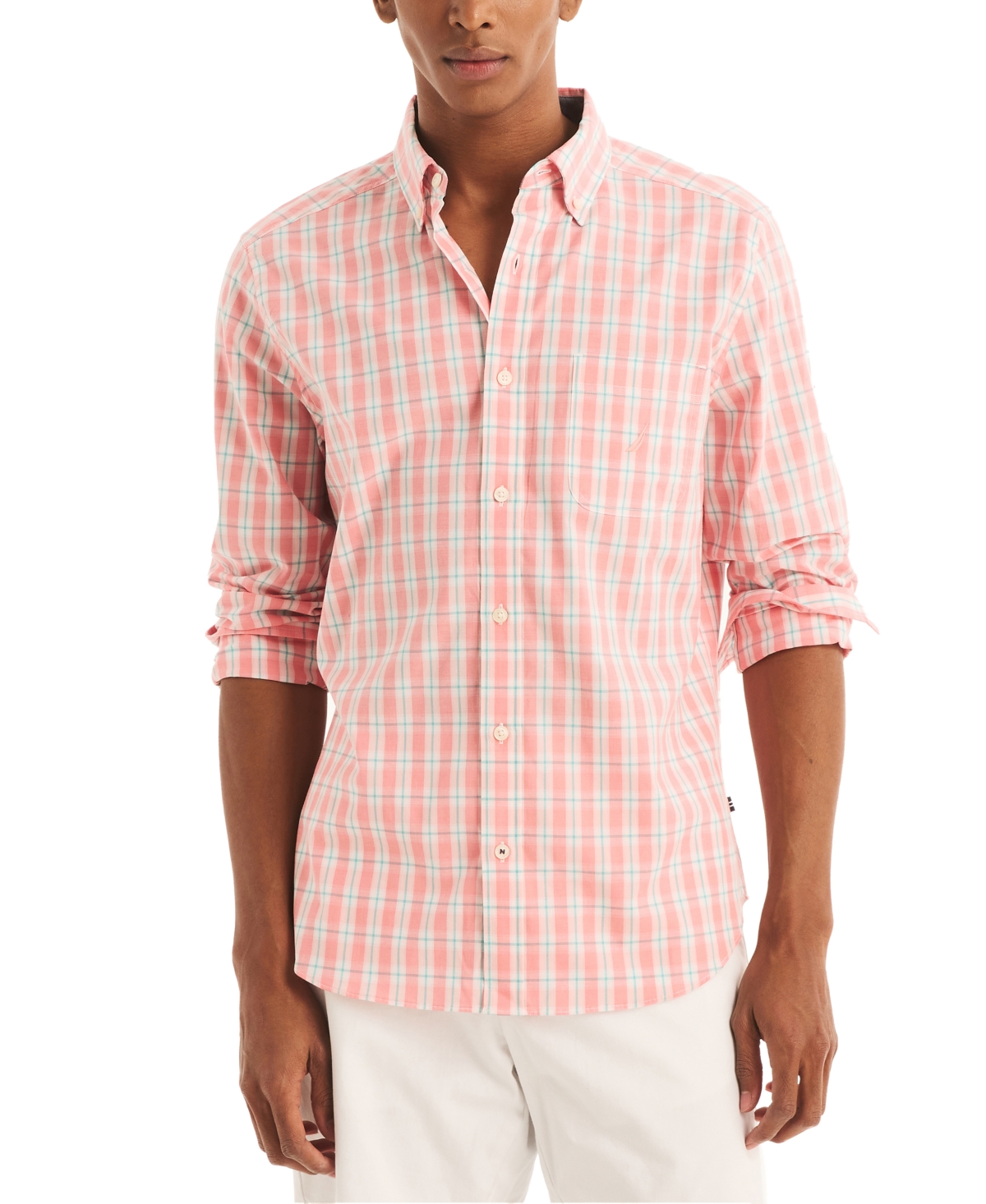 Shop Nautica Men's Classic-fit Stretch Plaid Long-sleeve Shirt In Teaberry