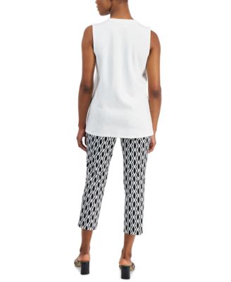 Shop Anne Klein Petite Sleeveless Top Printed Cropped Pants In Bright White