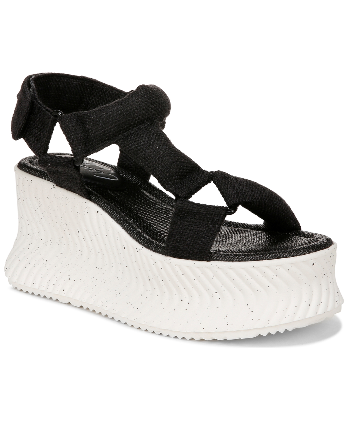 Venus Platform Sport Wedge Sandals - Black Linen