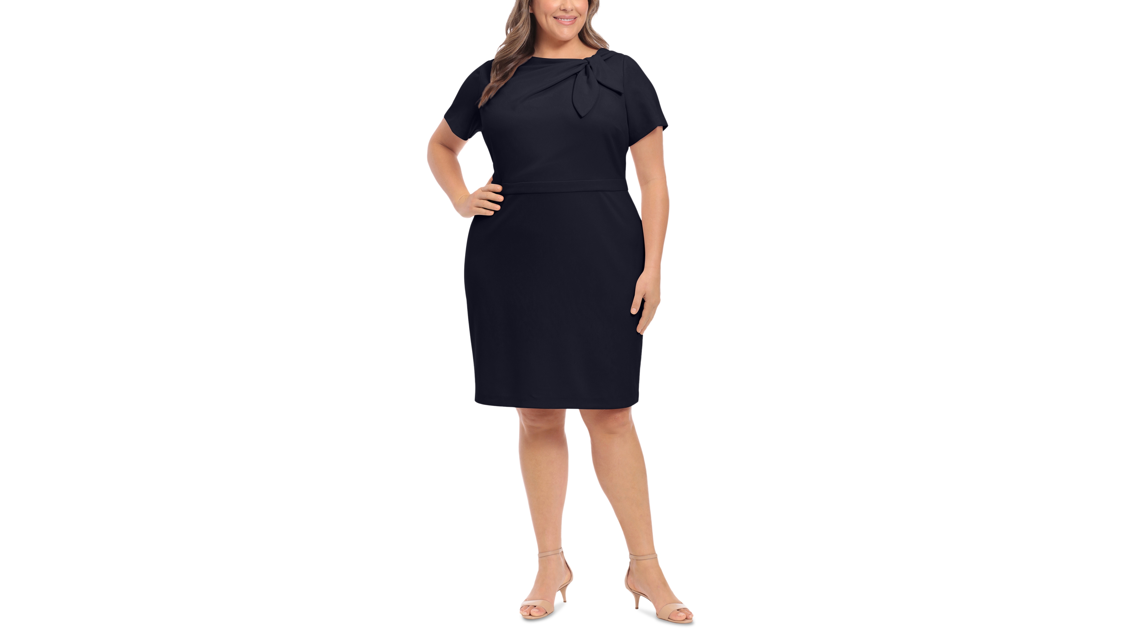 London Times Plus Bow-Neck Sheath Dress