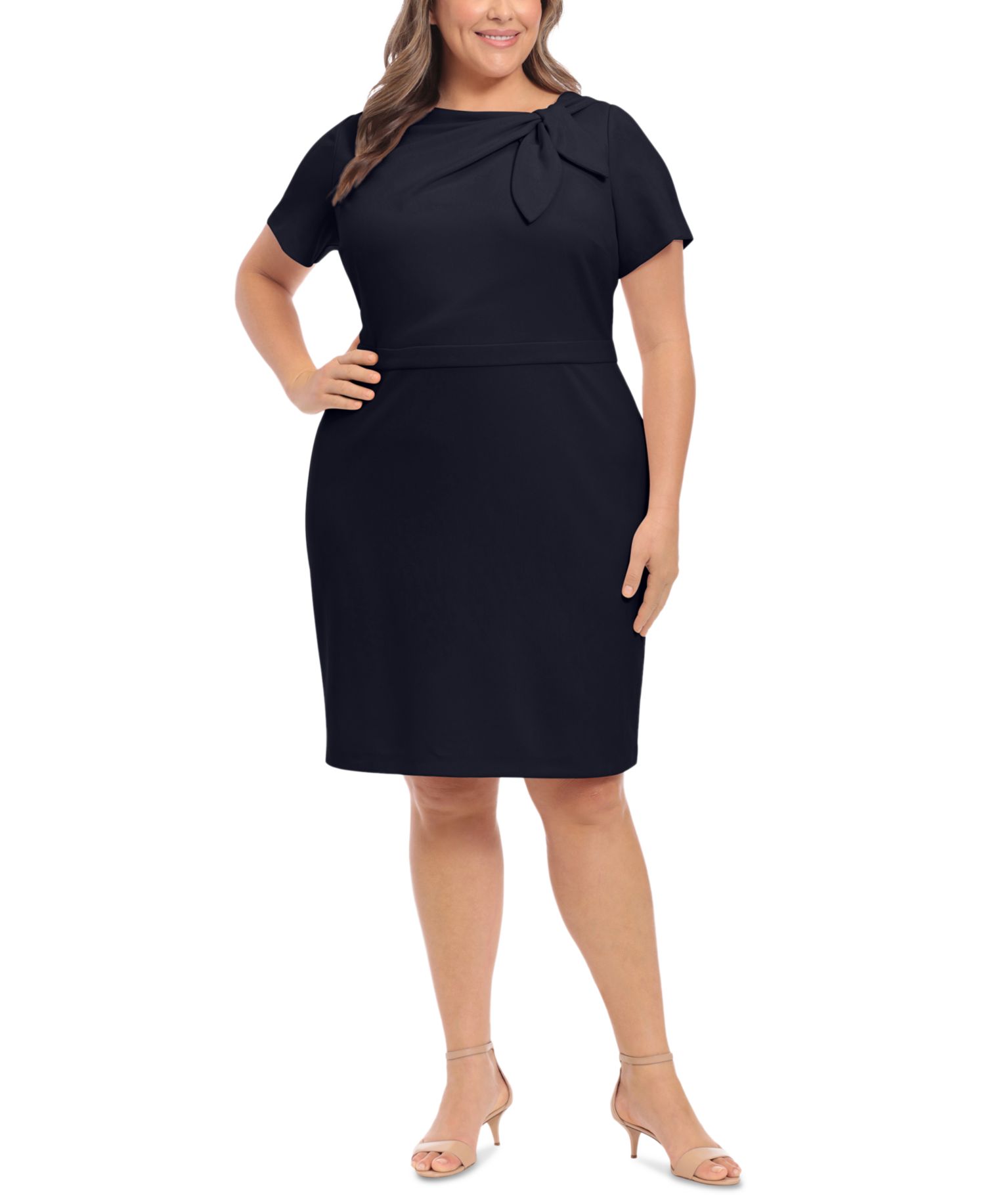 Plus Size Bow-Neck Sheath Dress