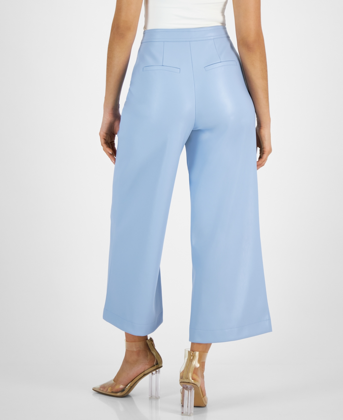 Shop Avec Les Filles Women's Front-zip Wide-leg Faux-leather Pants In Soft Chambray
