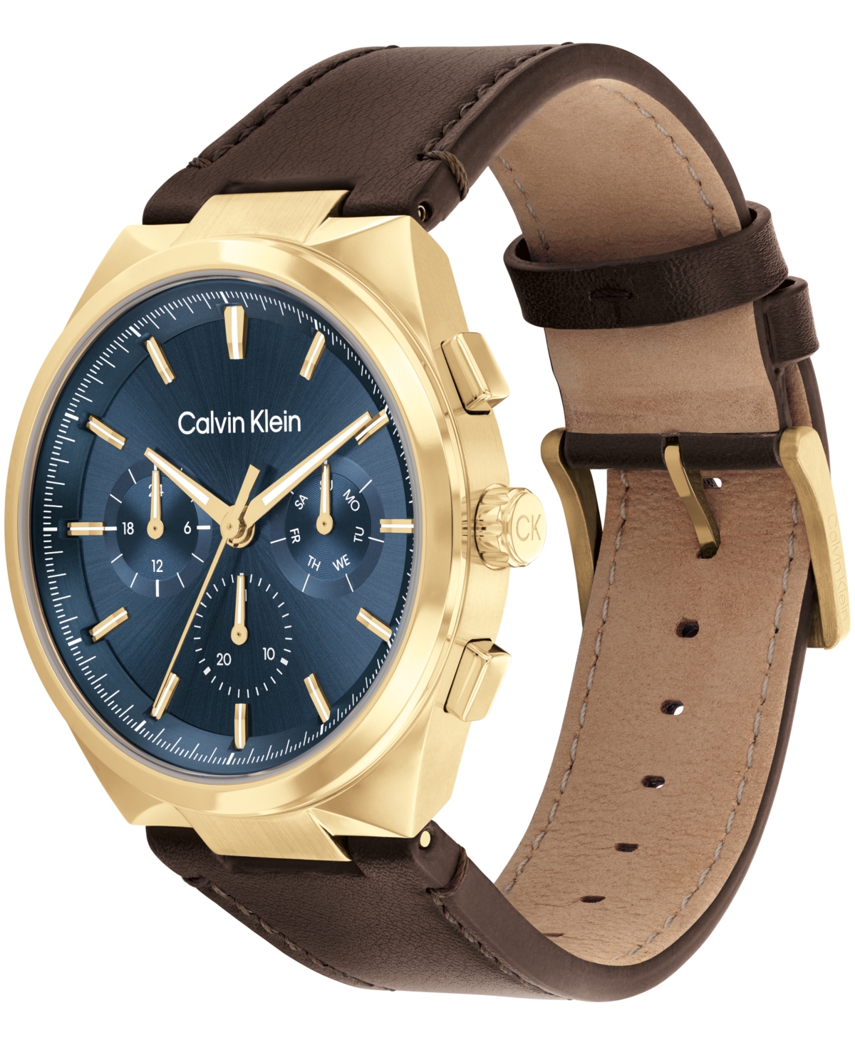 Shop Calvin Klein Men's Distinguish Brown Leather Strap Watch 44mm