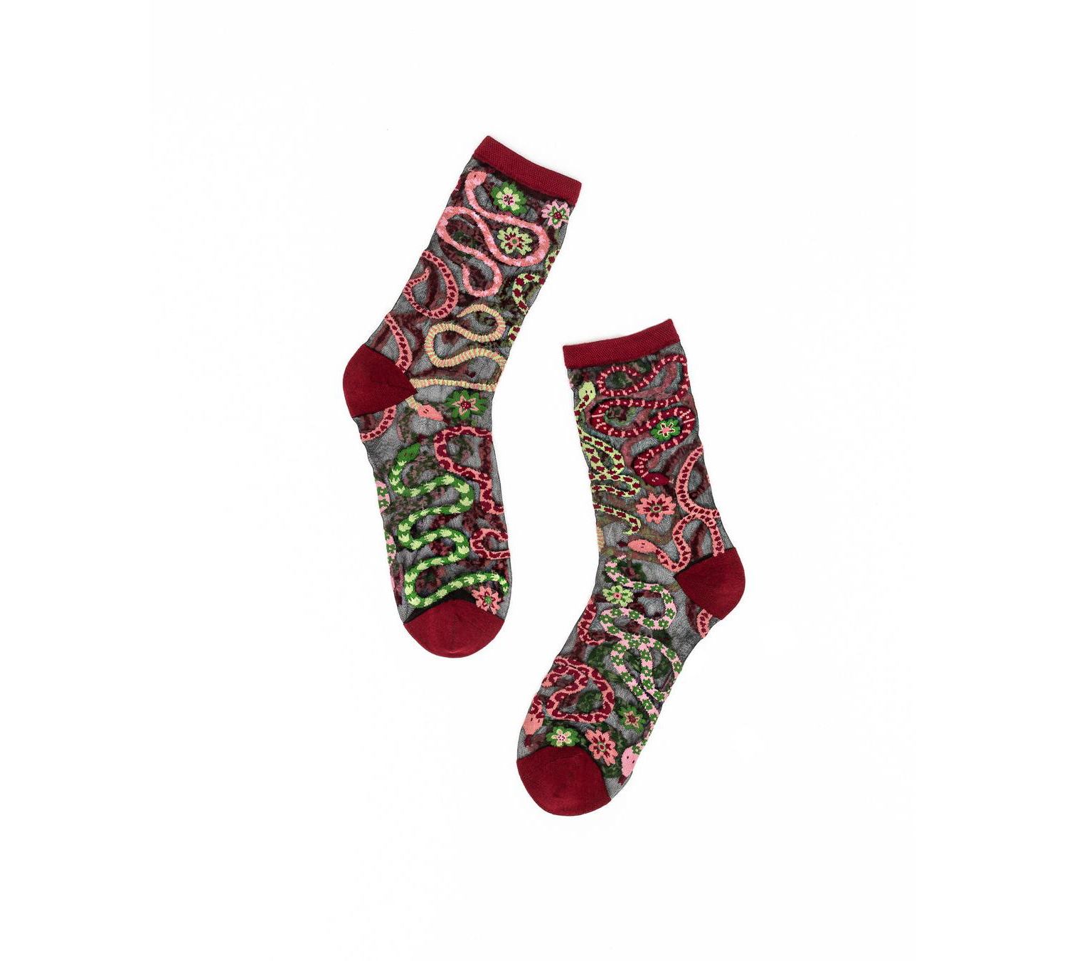 Women's Serpentine Floral Black Sheer Sock