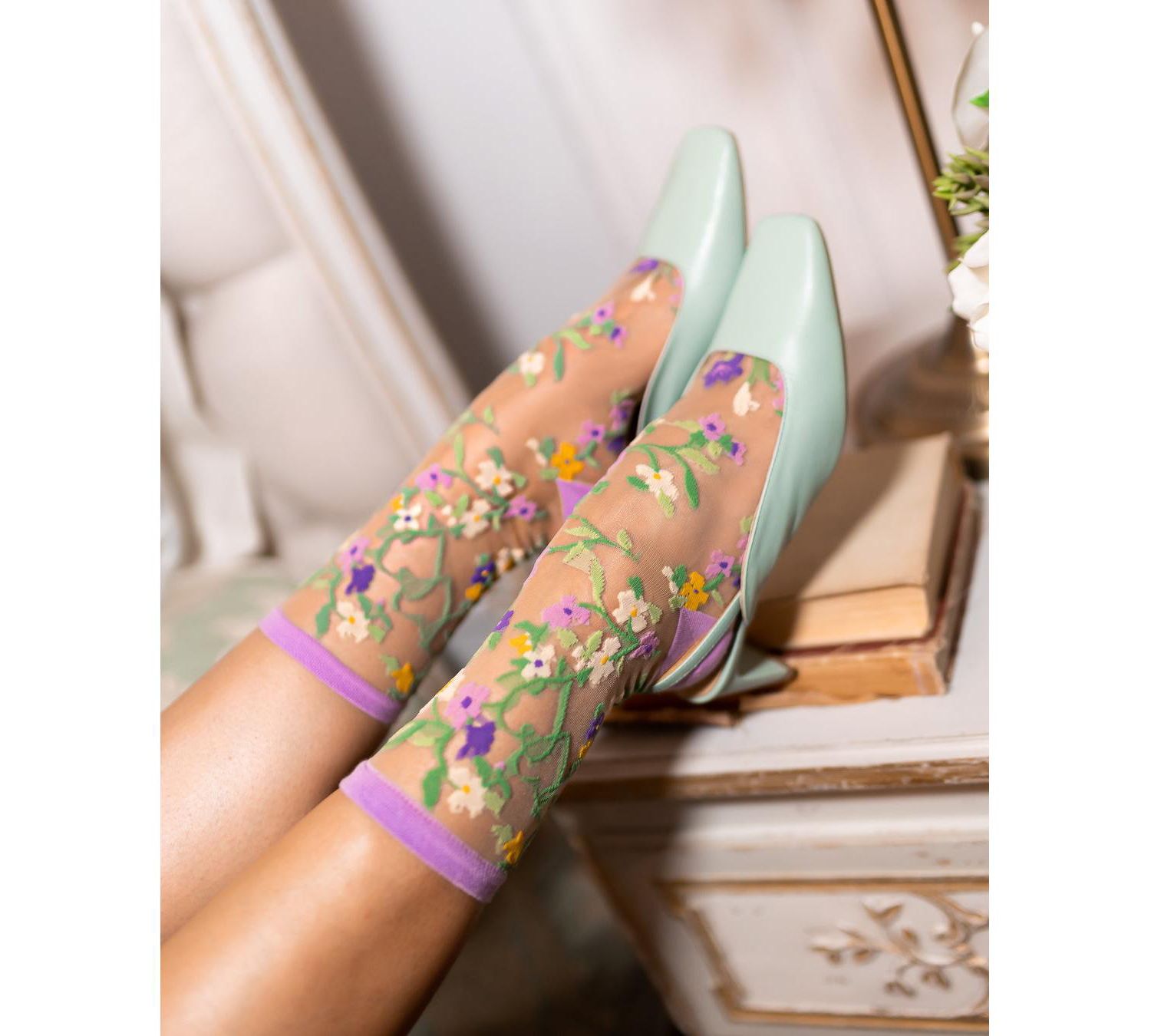 Women's Heart Floral Sheer Sock