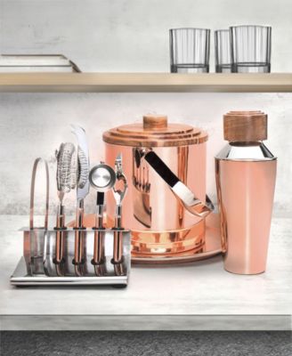 Signature Collection by Copper 9 Piece Stainless Bar Set Crafted From High Quality Stainless with Acacia Wood Accents