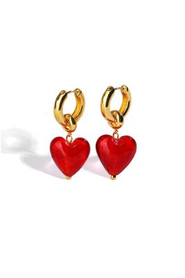 Esmee Glaze Heart Dangle Earrings - Red 71$