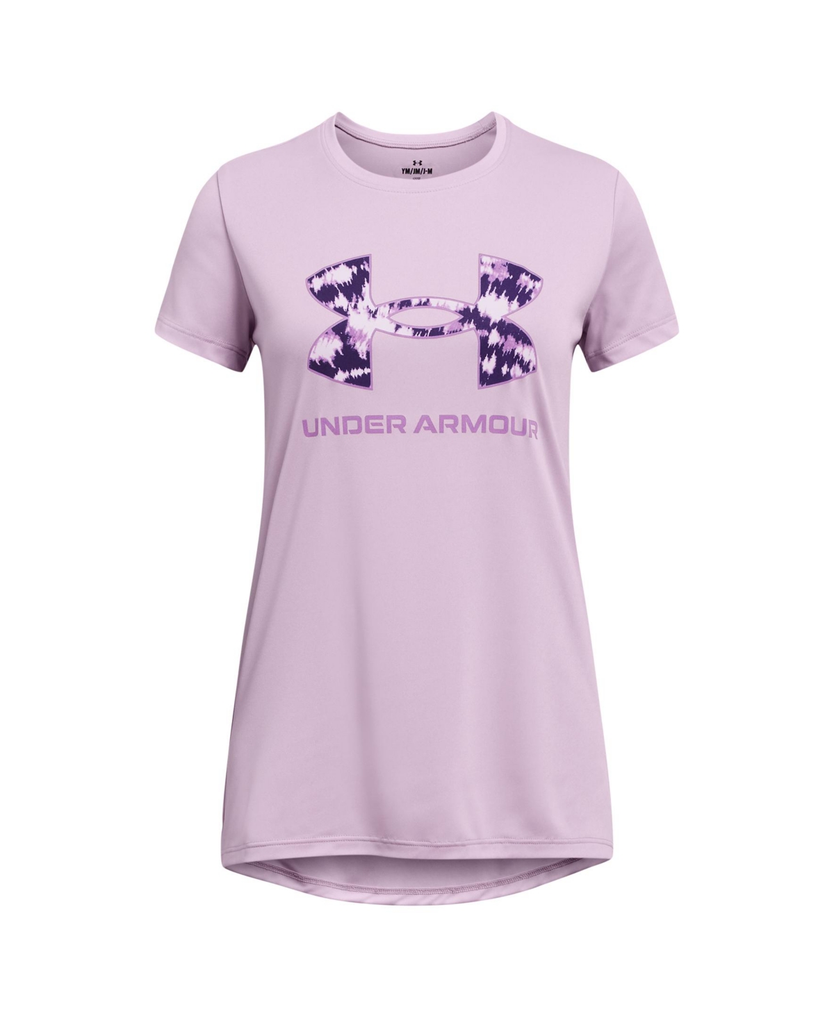 Shop Under Armour Big Girls Tech Print Fill Big Logo Short Sleeve T-shirt In Purple Ace,provence Purple