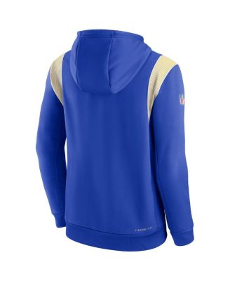 Men's Royal Los Angeles Rams Sideline Athletic Stack Performance Pullover Hoodie