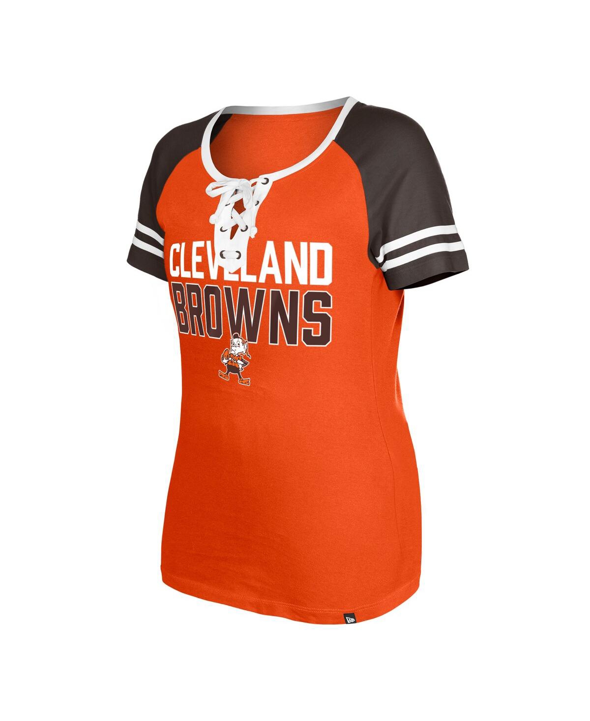 Women's New EraDistressed Cleveland Browns Throwback Raglan Lace-Up T-shirt - Orange