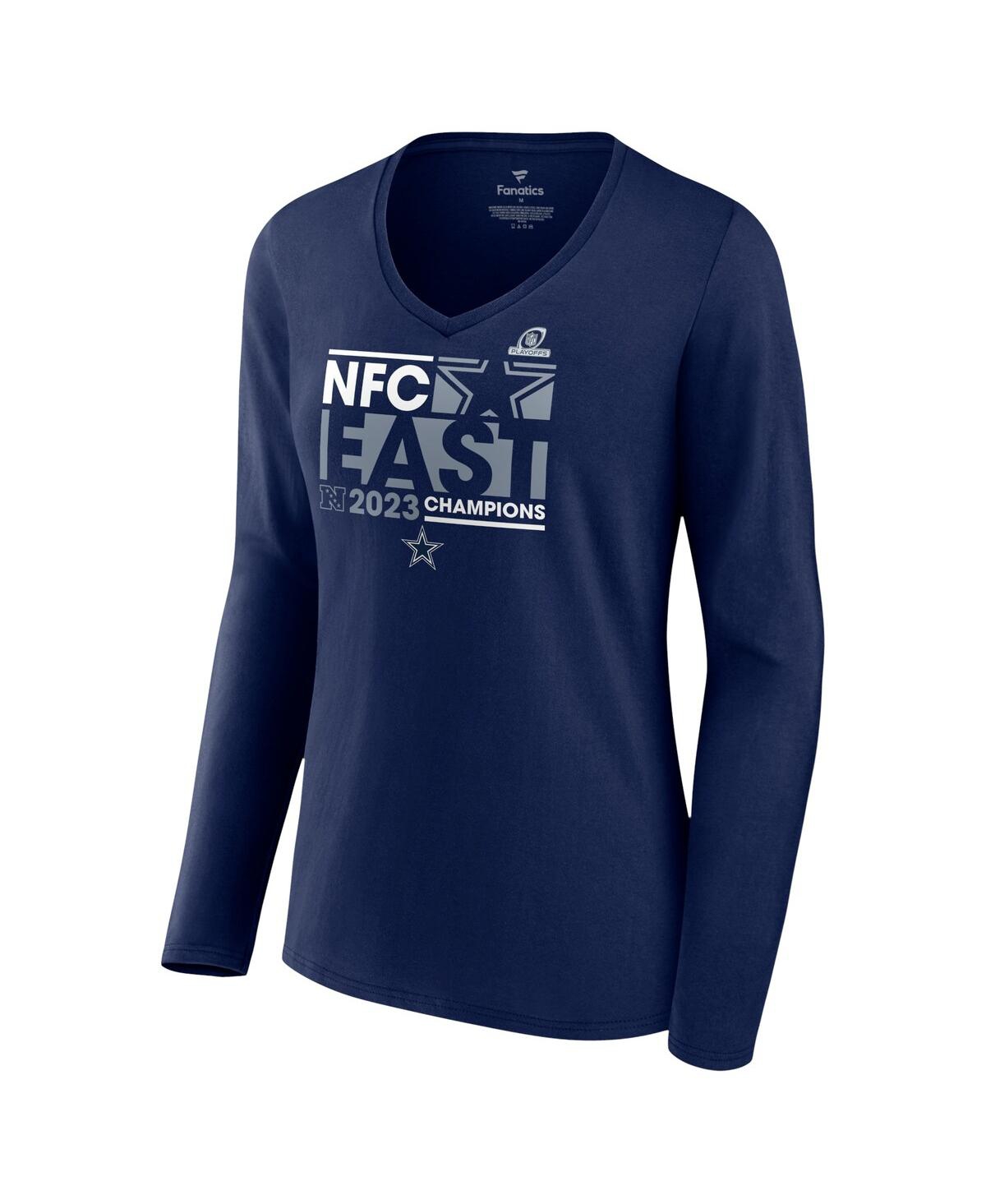 Women's FanaticsDallas Cowboys 2023 Nfc East Division Champions Conquer Long Sleeve V-Neck T-shirt - Navy