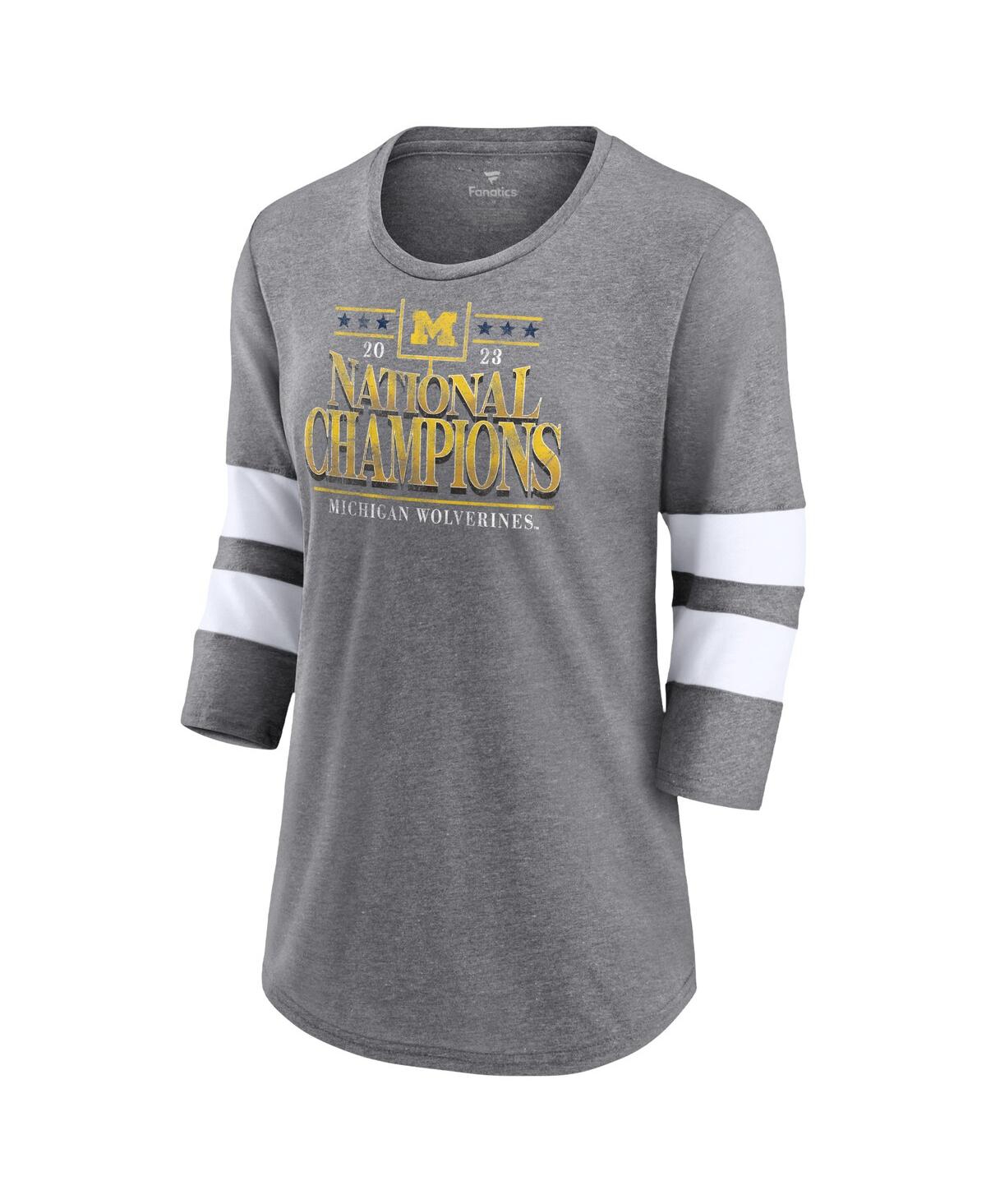Women's FanaticsMichigan Wolverines College Football Playoff 2023 National Champions Outstanding Achievement Retro Tri-Blend 3/4-Sleeve