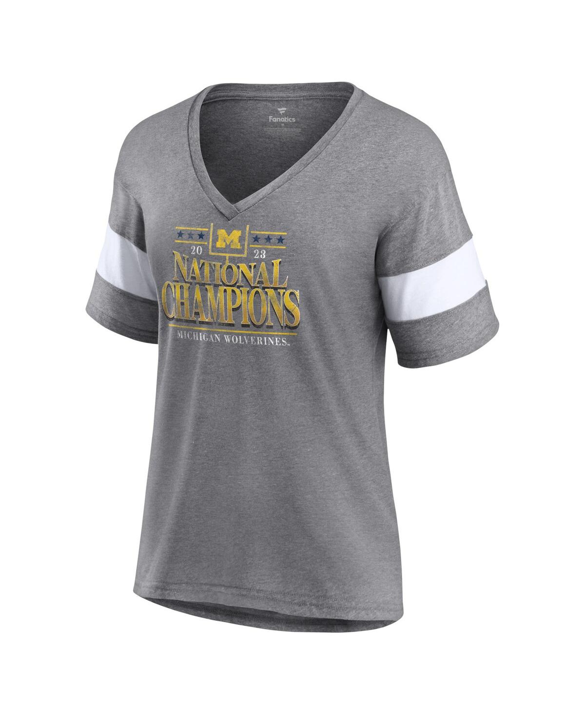 Women's FanaticsMichigan Wolverines College Football Playoff 2023 National Champions Outstanding Achievement Retro Tri-Blend V-Neck T-sh