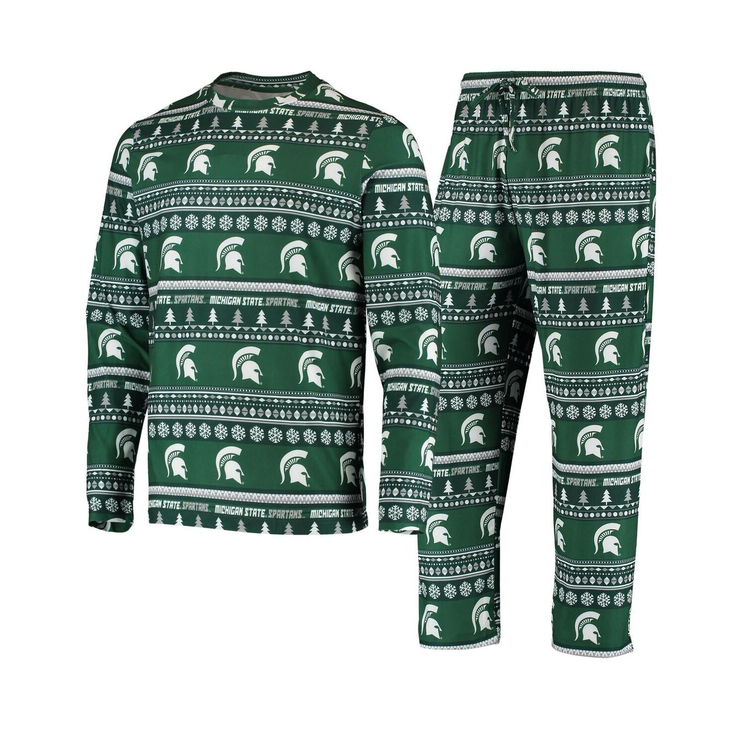Men's Green Michigan State Spartans Ugly Sweater Knit Long Sleeve Top and Pant Set
