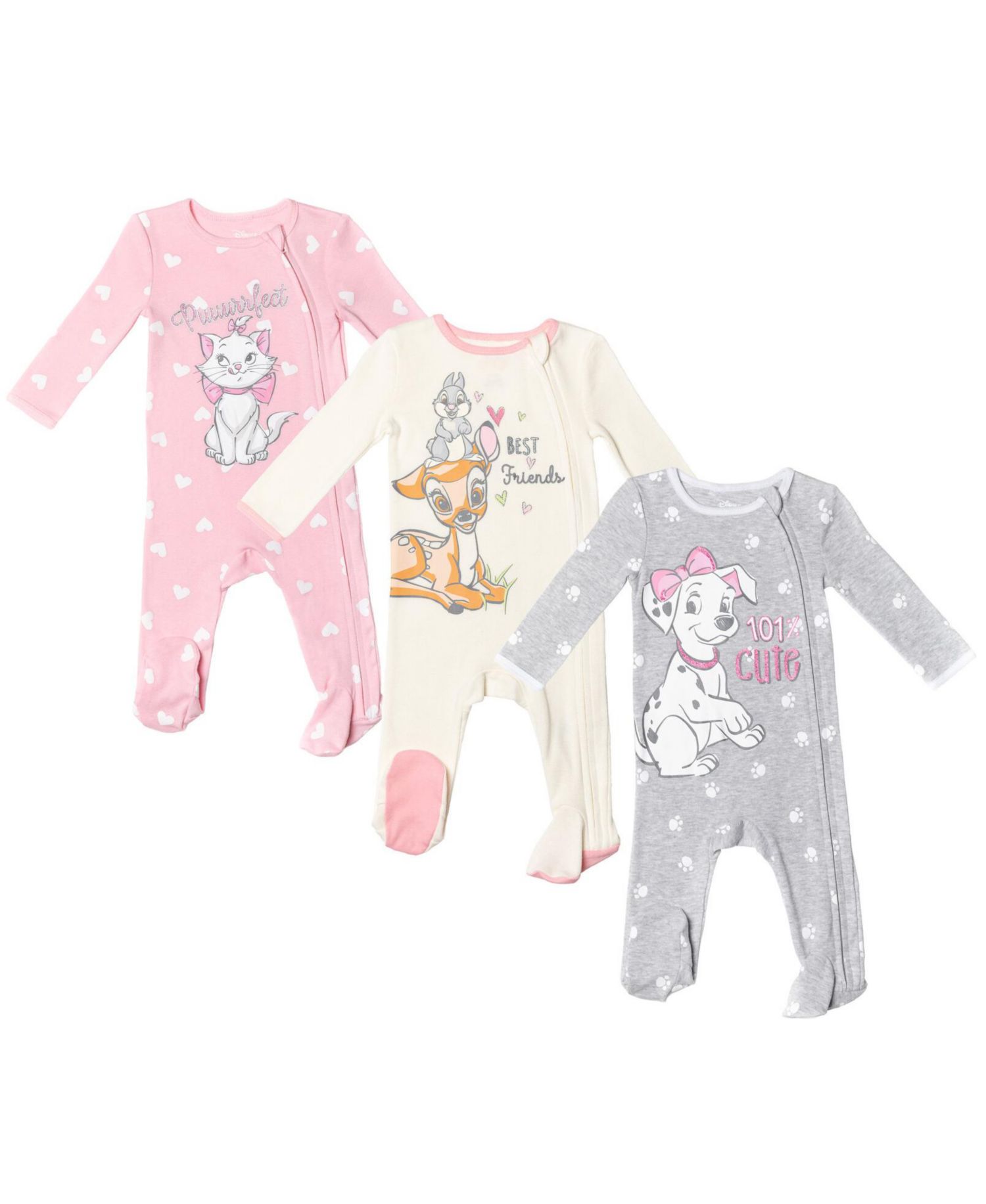 Baby Girls 101 Dalmatians 3 Pack Sleep N' Play Coveralls