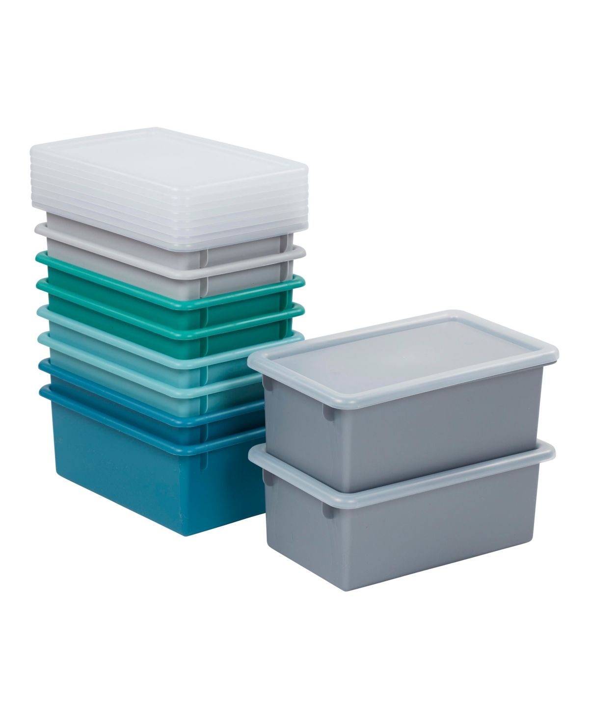 Cubby Storage Bin with Lid, Multipurpose Organization, 10-Piece - Light grey
