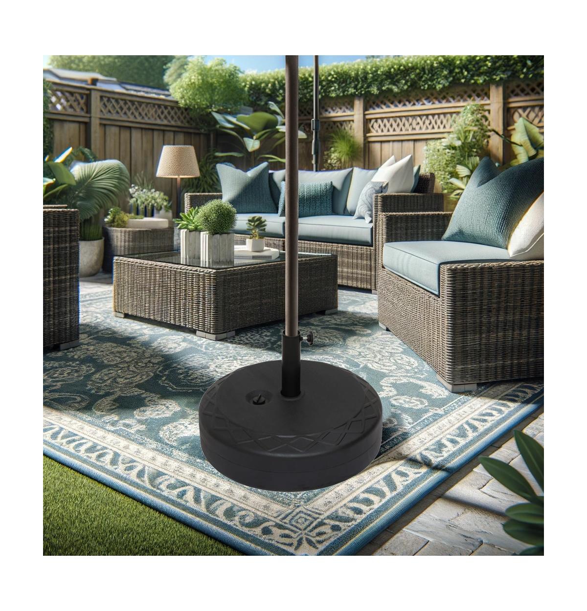 Mondawe inch Fillable Round Plastic Market Umbrella Base Weight Stand,- Black