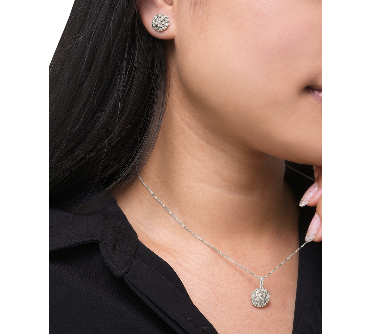 Macy's Diamond Flower Burst Cluster 18" Pendant Necklace (1/10 Ct. T.w.) In Sterling Silver, Created For Ma In Sterling Silver