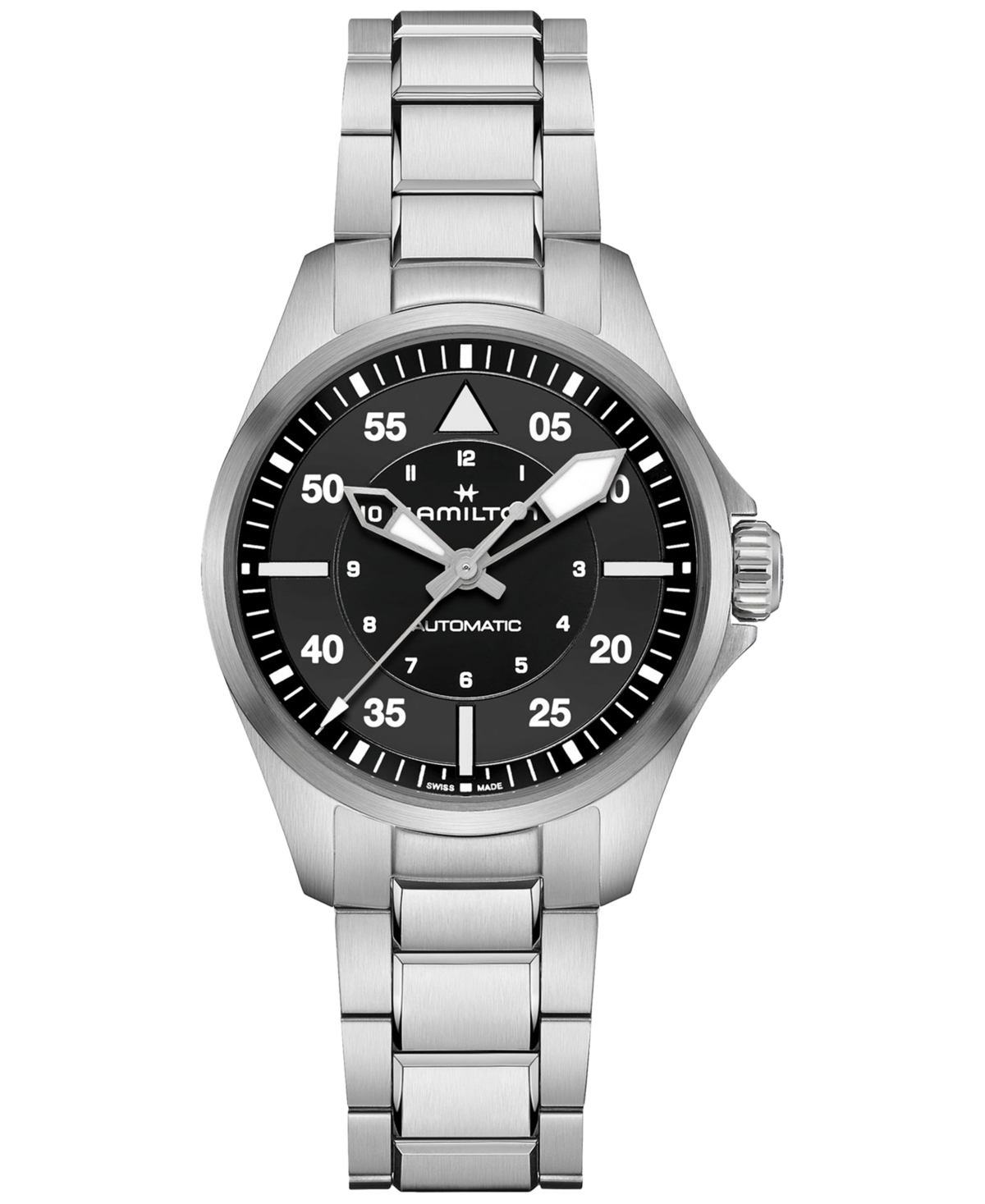Shop Hamilton Women's Swiss Automatic Khaki Aviation Stainless Steel Bracelet Watch 36mm In Silver